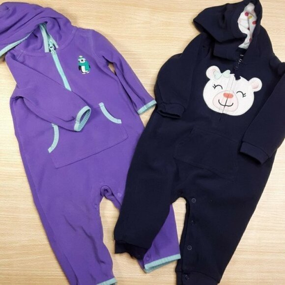 Carters Girls Fleece Hooded One Piece Bundle 9 Mth - Picture 1 of 7